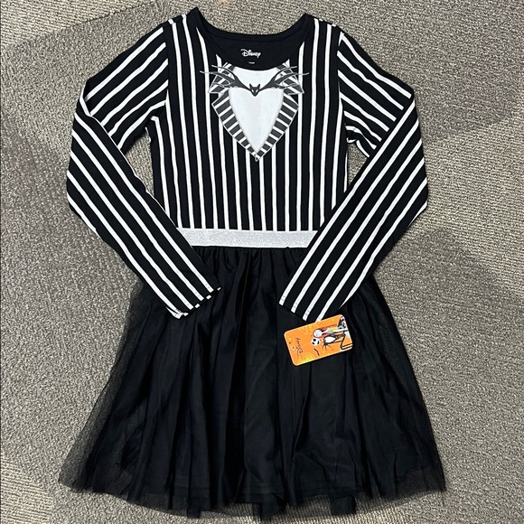 Disney Other - Nightmare Before Christmas Girls Black White Striped Long Sleeve Dress 7/8 NWT
